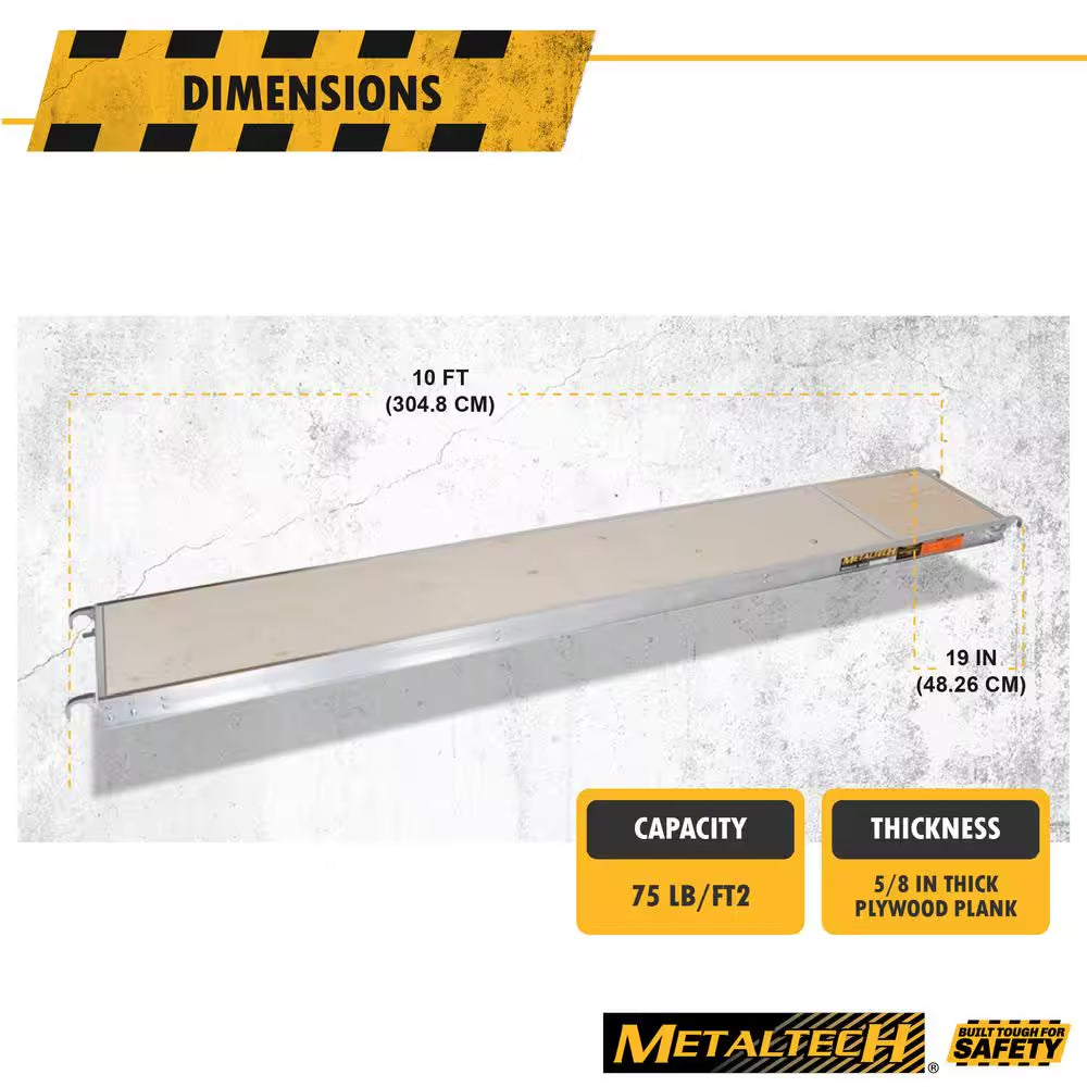 10 Ft X 19 in Scaffolding Platform with 5/8 Plywood Plank and Reinforced Edge Capping