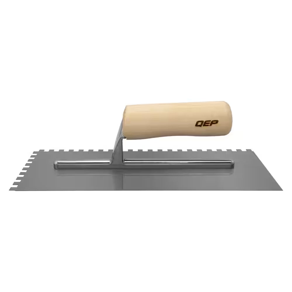 1/4 In. X 1/4 In. X 1/4 In. Traditional Carbon Steel Square-Notch Flooring Trowel with Wood Handle