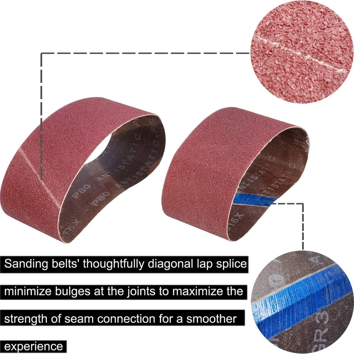 18 PCS 3 X 21 Inch Aluminum Oxide Sanding Belt Kit-Include 3 Each of 60 80 120 150 240 400 Grits-Premium Sandpaper Sander Belt for Portable Belt Sander