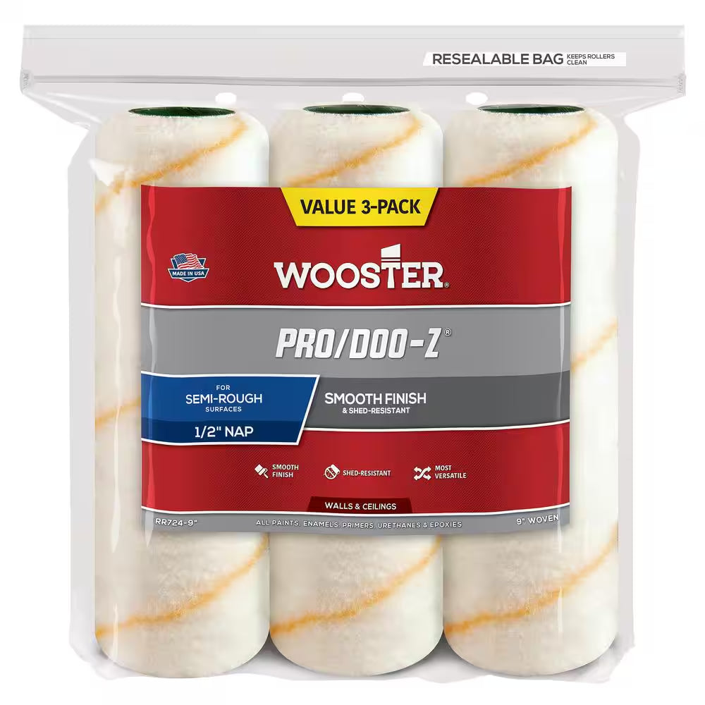 9 In. X 1/2 In. Pro/Doo-Z High-Density Woven Roller Cover (3-Pack)