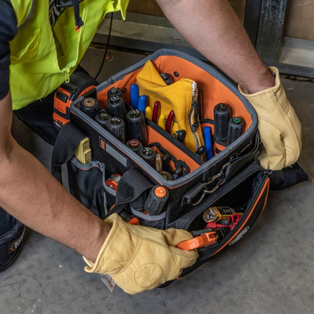 5541610-14 Tool Bag with Shoulder Strap Has 40 Pockets for Tool Storage and Orange Interior