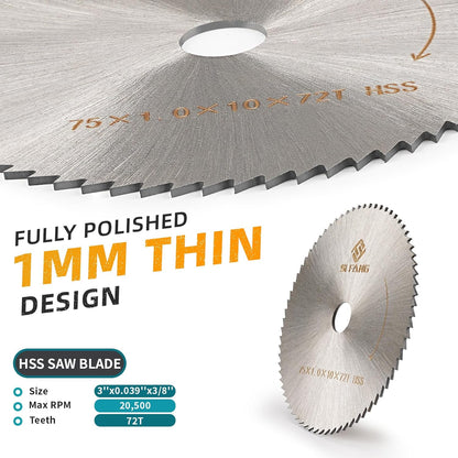 3 Inch 75Mm HSS Circular Saw Blade 3/8" Arbor, 72T Mini High Speed Steel Cutting Discs Wheel for Wood Plastic Aluminum Metal Composite Materials, Compatible with Cut off Tool Rotary Drill (1Pc)