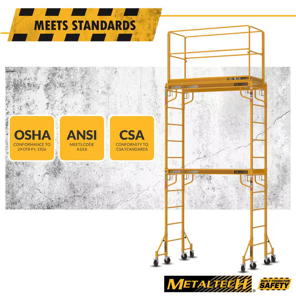 Rolling Scaffolding Tower, 2-Story Baker Scaffolding with Outriggers, Guard Rail, Scaffolding Platform