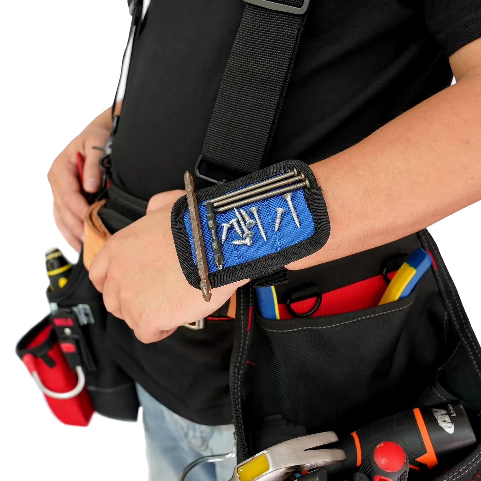 Tool Belt Suspender with Magnetic Wristband for Framer Carpenter Electrician Tool Belt