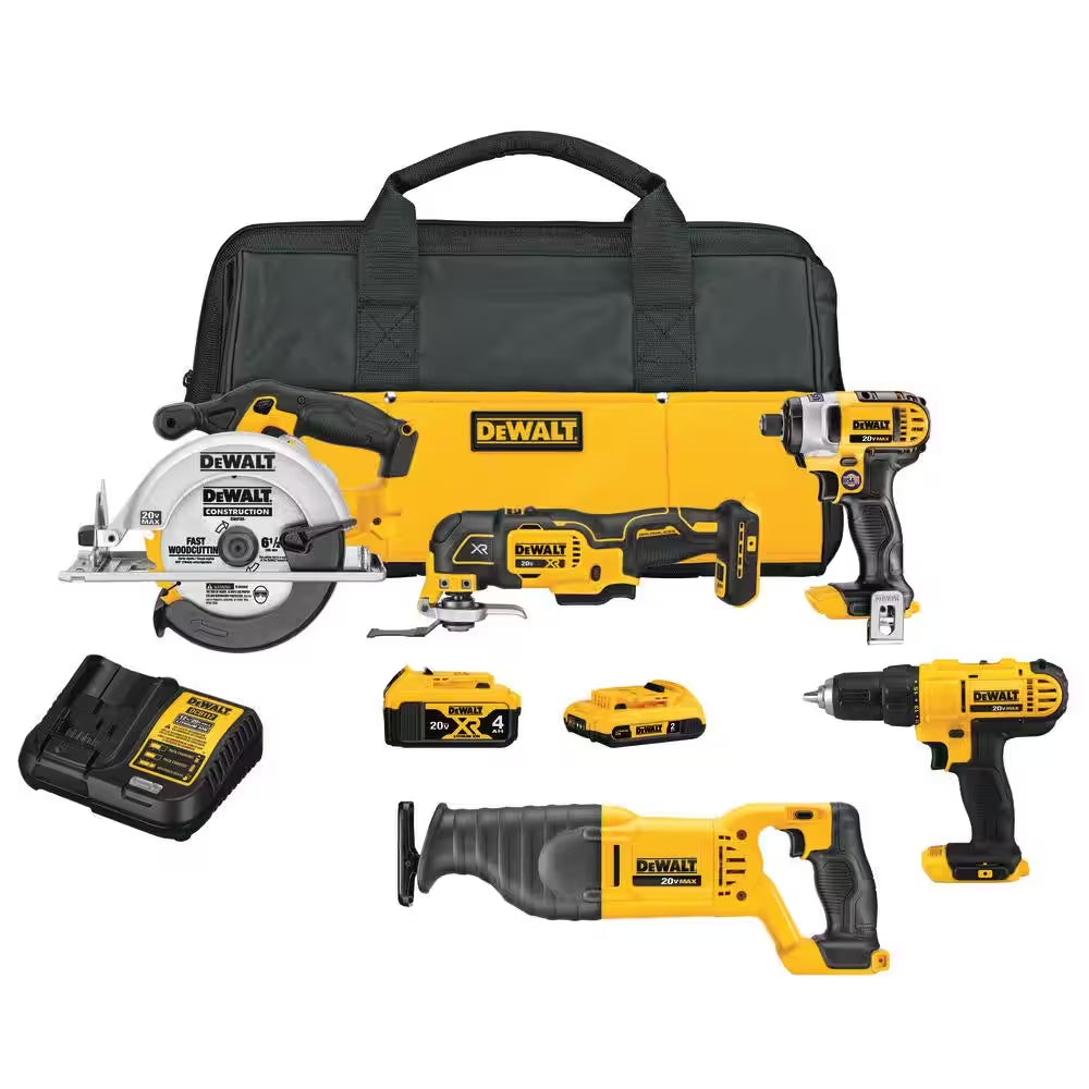 20V MAX Cordless 5 Tool Combo Kit with (1) 20V 4.0Ah Battery, (1) 20V 2.0Ah Battery, and Charger