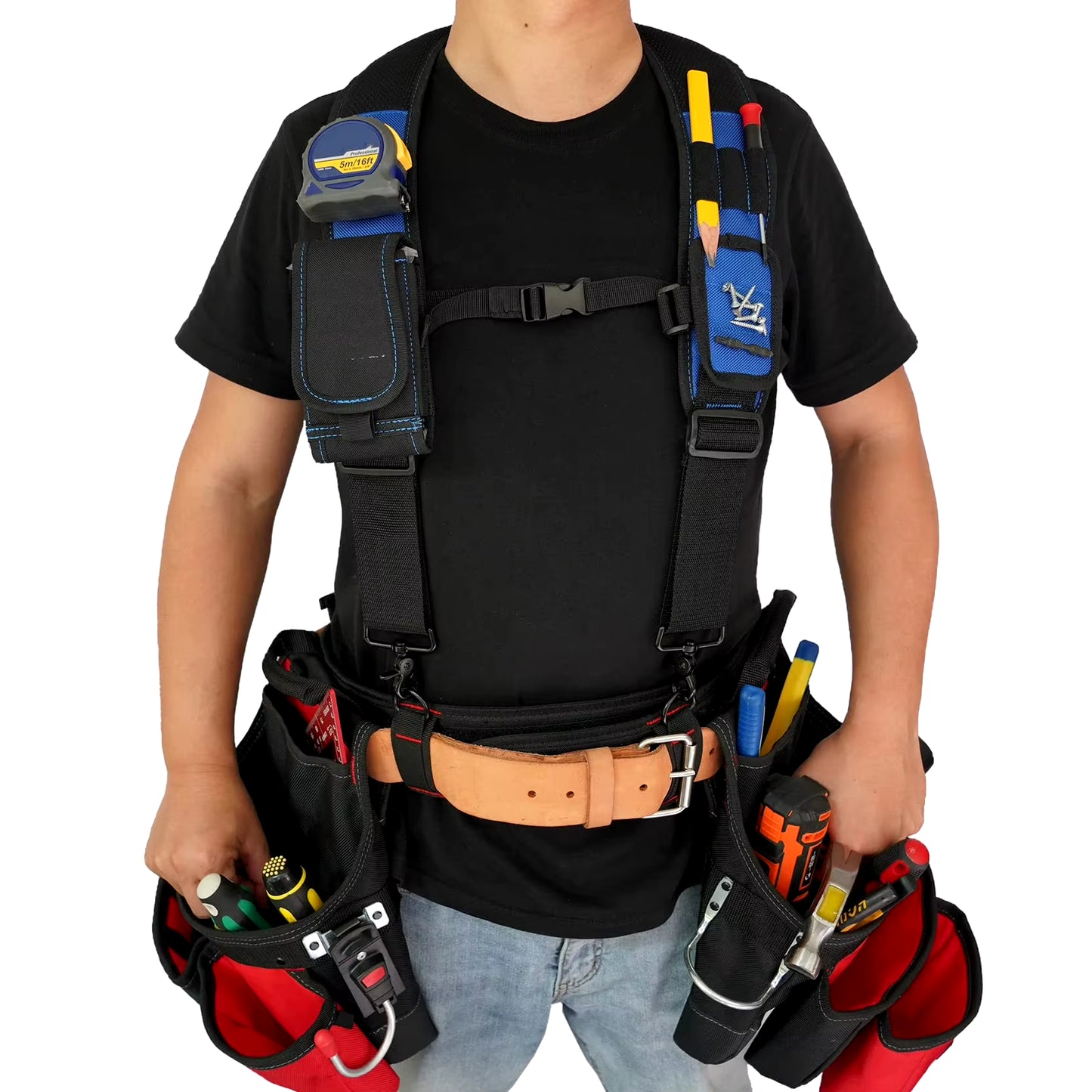 Tool Belt Suspender with Magnetic Wristband for Framer Carpenter Electrician Tool Belt