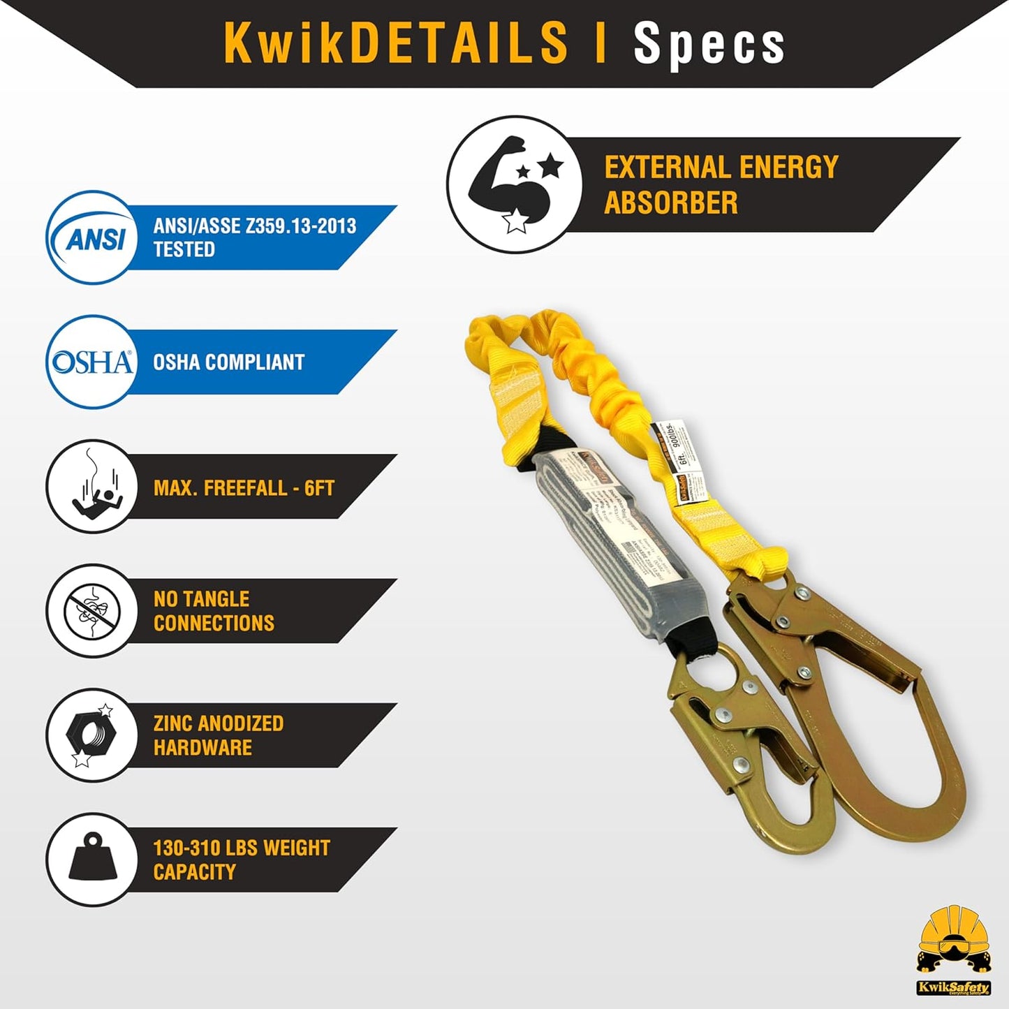 - Charlotte, NC - BOA [1 PACK] External Shock Absorber Single Leg 6Ft Safety Lanyard OSHA ANSI Fall Protection Restraint Equipment Snap Rebar Hook Connectors Construction Arborist Roofing