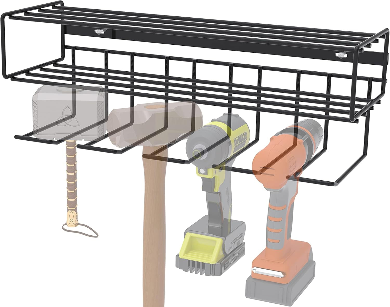 Heavy Duty Floating Tool Shelf & Organizer | Wall Mounted Garage Storage Rack for Handheld & Power Tools | USA Made, 100# Weight Limit, Compact Steel Design | Perfect for Father'S Day | Black