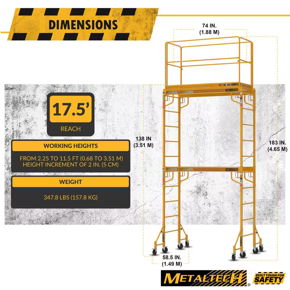 Rolling Scaffolding Tower, 2-Story Baker Scaffolding with Outriggers, Guard Rail, Scaffolding Platform