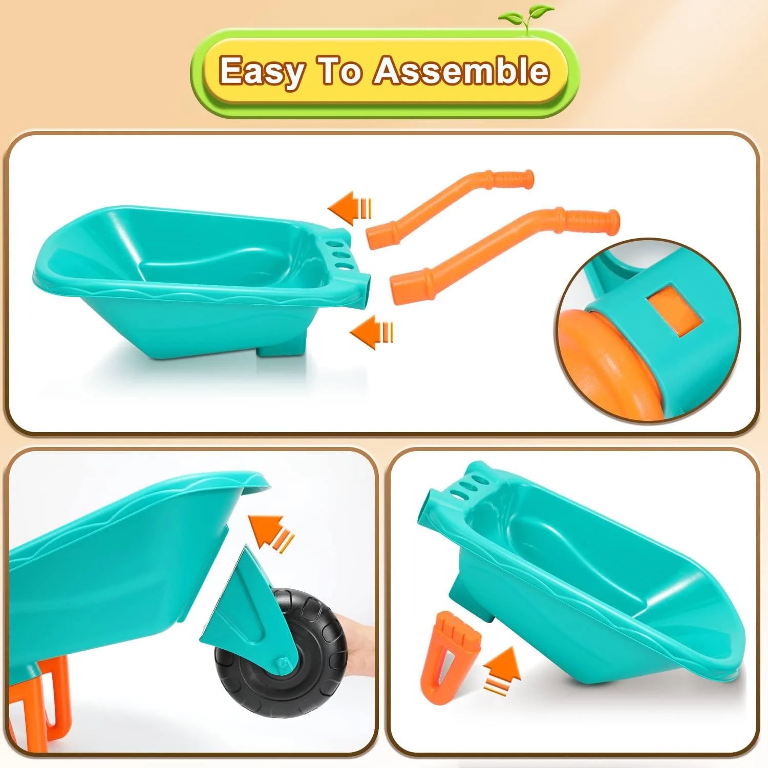 Kids Gardening Tool Set, Garden Outdoor Toys Kids Wheelbarrow Watering Can Gloves Hand Rake Shovel Trowel Double Hoe Apron, Green