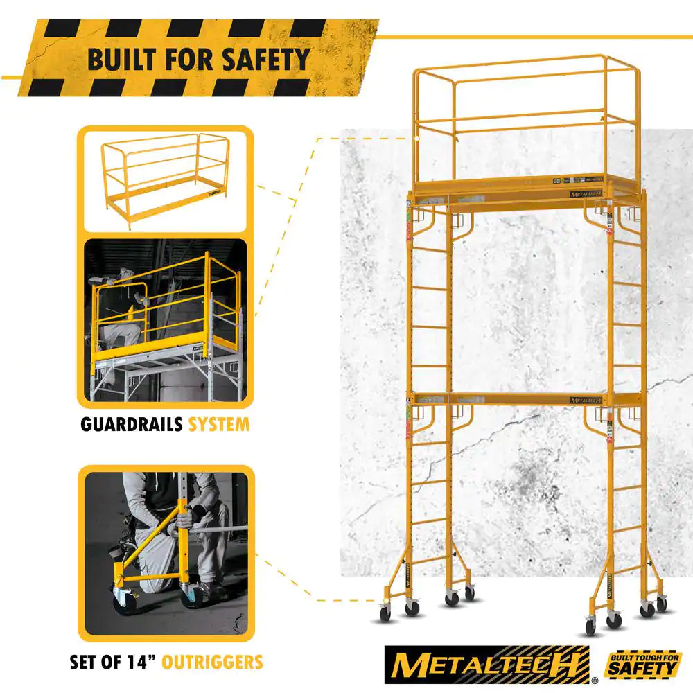 Rolling Scaffolding Tower, 2-Story Baker Scaffolding with Outriggers, Guard Rail, Scaffolding Platform