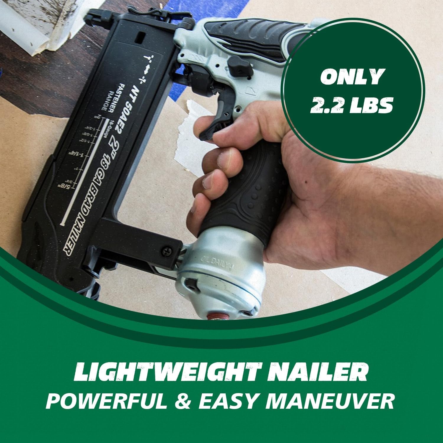 Brad Nailer Kit | Pro Preferred Brand of Pneumatic Nailers | 18 Gauge | Accepts 5/8 to 2-Inch Brad Nails | Ideal for Trim Work, Furniture Building & Other Finish Applications | NT50AE2