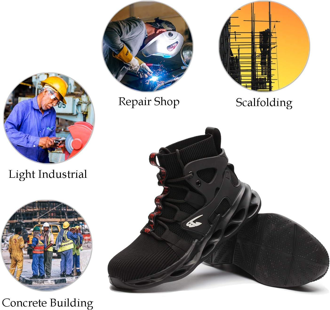 Work Safety Steel Toe Boots, Lightweight Breathable Industrial Construction Boots