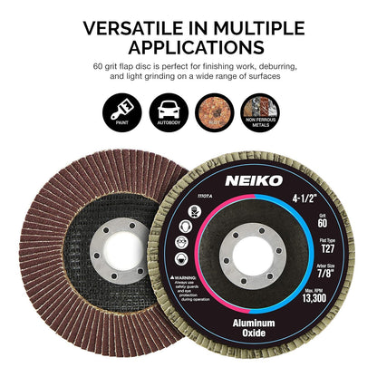 11107A 10 Pack Aluminum Oxide Flap Discs 4-1/2 for Angle Grinder, 60 Grit Flapper Wheel, Flat T27 Grinding Wheel 4.5 Inch Flap Disc, 7/8" Arbor Grinding Disc, Wood & Metal Sanding