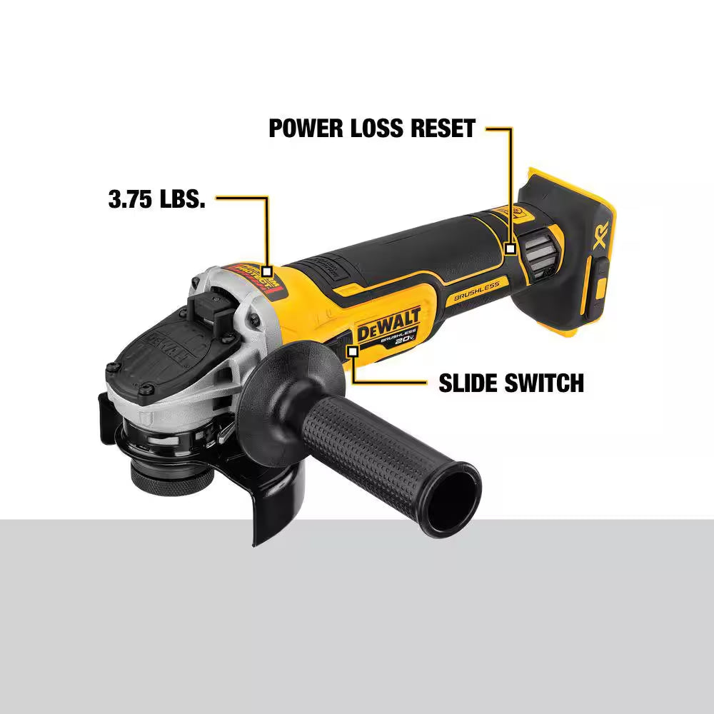 20V MAX XR Cordless Brushless 4.5 In. Slide Switch Small Angle Grinder with Kickback Brake (Tool Only)