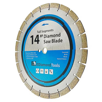 14 In. Concrete/Masonry, Segmented Rim, General Purpose Diamond Saw Blades, 15Mm Segment Height, 1 In./20Mm Arbor