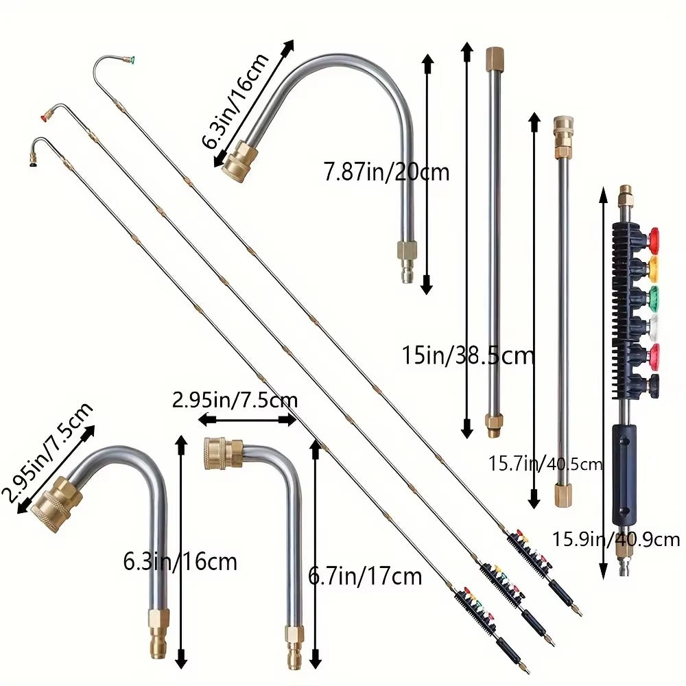 10 Pcs/Set High Pressure Washer Extension, Quick Connect Power Washer Lance with 6 Nozzle Heads, Ditch Cleaning Benders