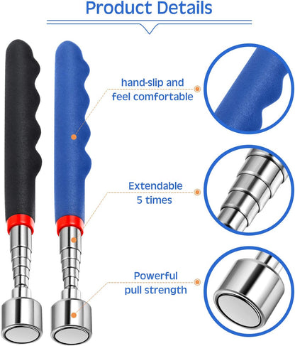 Telescoping Magnetic Pickup Tool 20 Lbs Magnet Extension Tool Telescoping Magnet 30 Inch Extendable Magnet Stick Gadget for Men Suitable for Birthday Father'S Day Christmas (Blue and Black,2 Pieces)