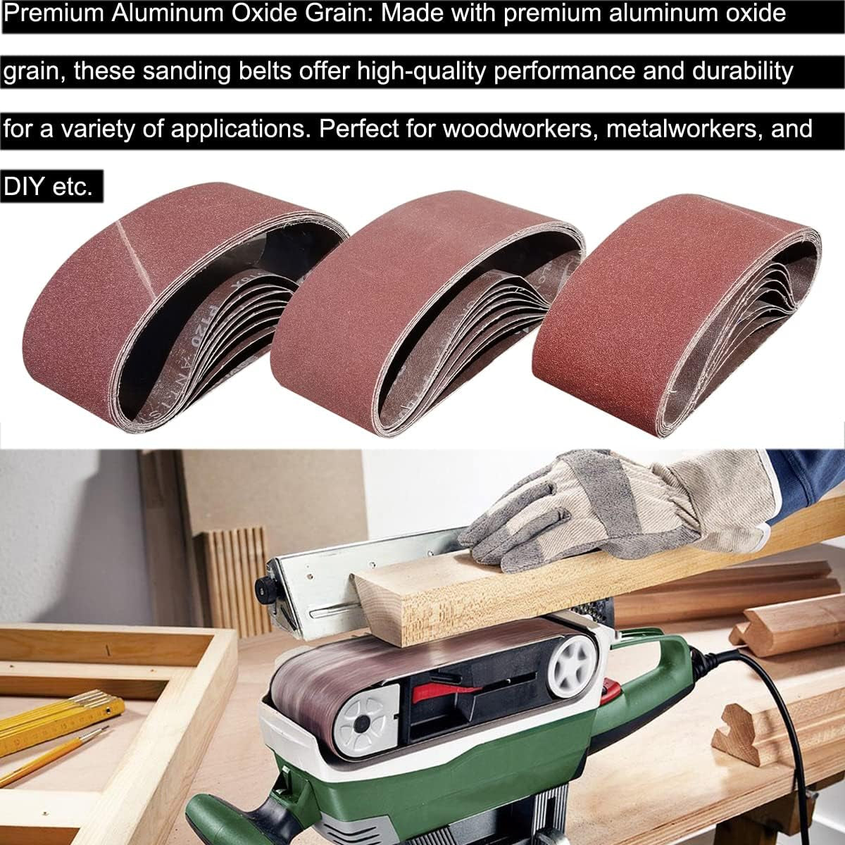 18 PCS 3 X 21 Inch Aluminum Oxide Sanding Belt Kit-Include 3 Each of 60 80 120 150 240 400 Grits-Premium Sandpaper Sander Belt for Portable Belt Sander