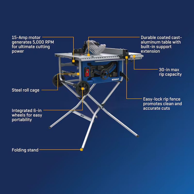 10-In 15-Amp 120-Volt Corded Portable Jobsite Table Saw with Folding Stand