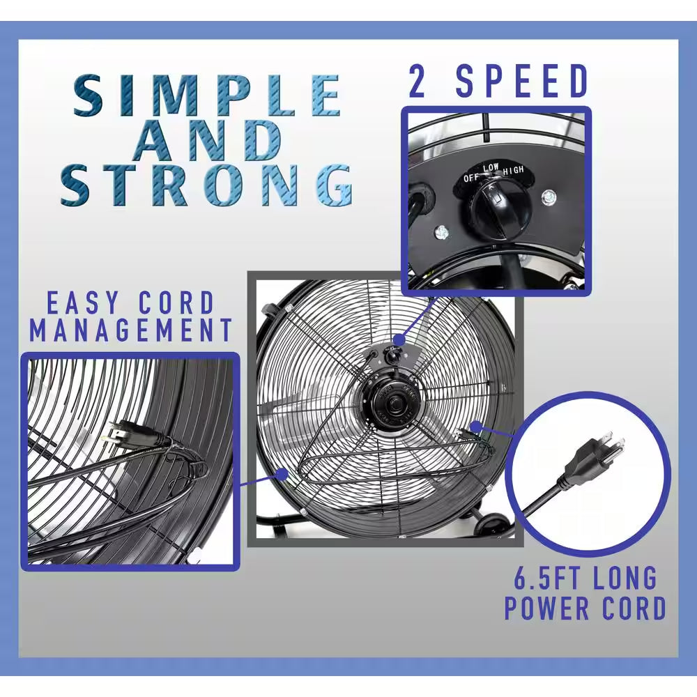 High Velocity Industrial 24 In. 2-Speed Drum Fan with Speed Control, 360° Tilt, 7700 CFM