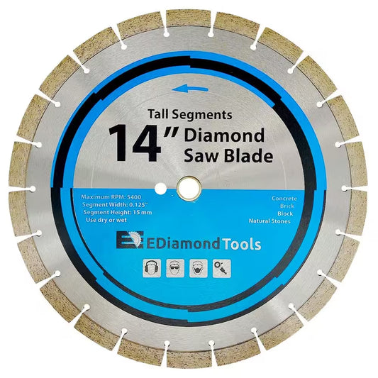 14 In. Concrete/Masonry, Segmented Rim, General Purpose Diamond Saw Blades, 15Mm Segment Height, 1 In./20Mm Arbor