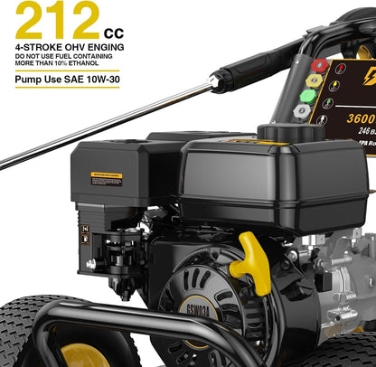 3600 PSI Cold Water Gas Pressure Washer,2.7 GPM Pressure Washer,30Ft Pressure Hose, Black