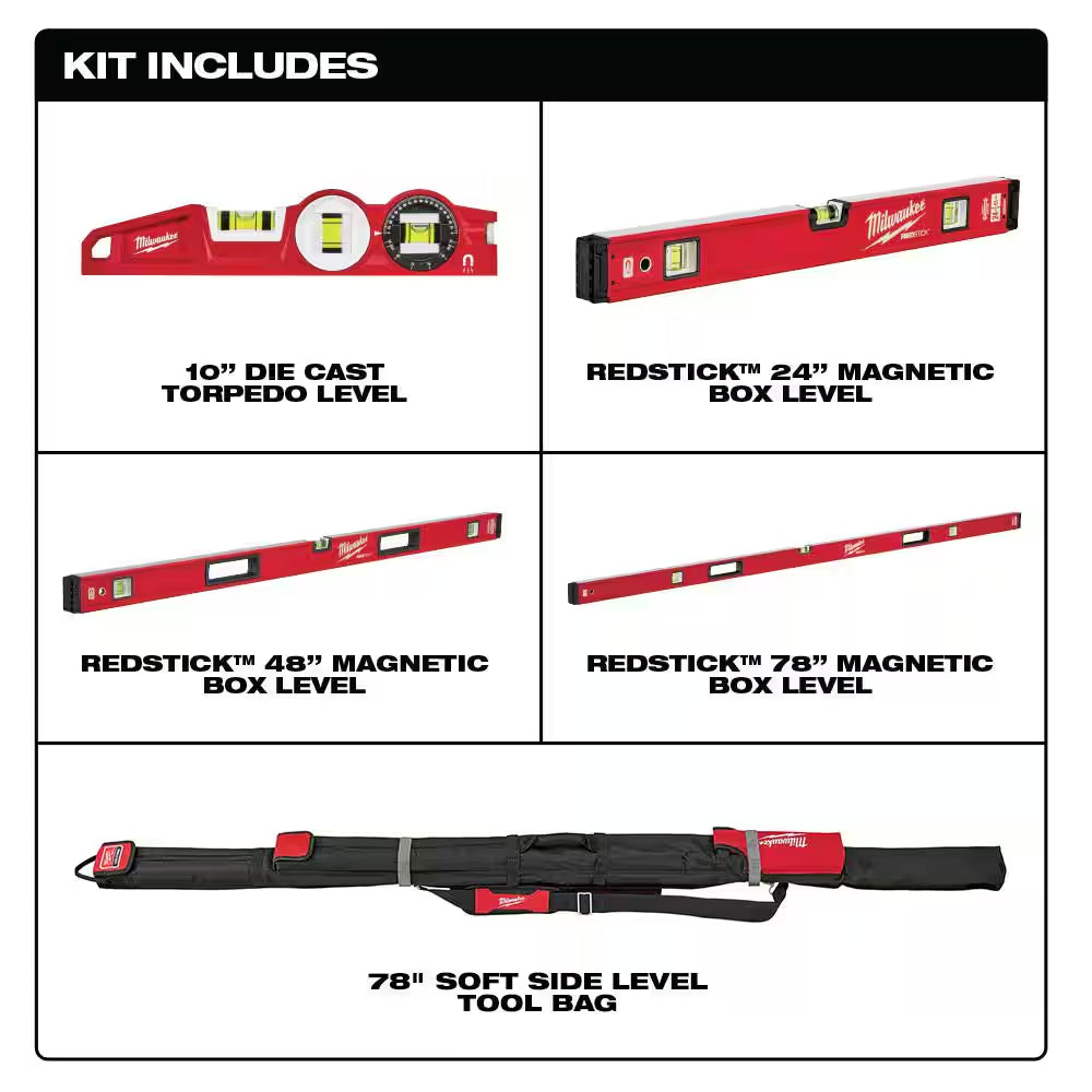 REDSTICK Magnetic Box Level Set with Torpedo Level and M12 125 Ft. Cross and Point Laser Level Kit (6-Piece)