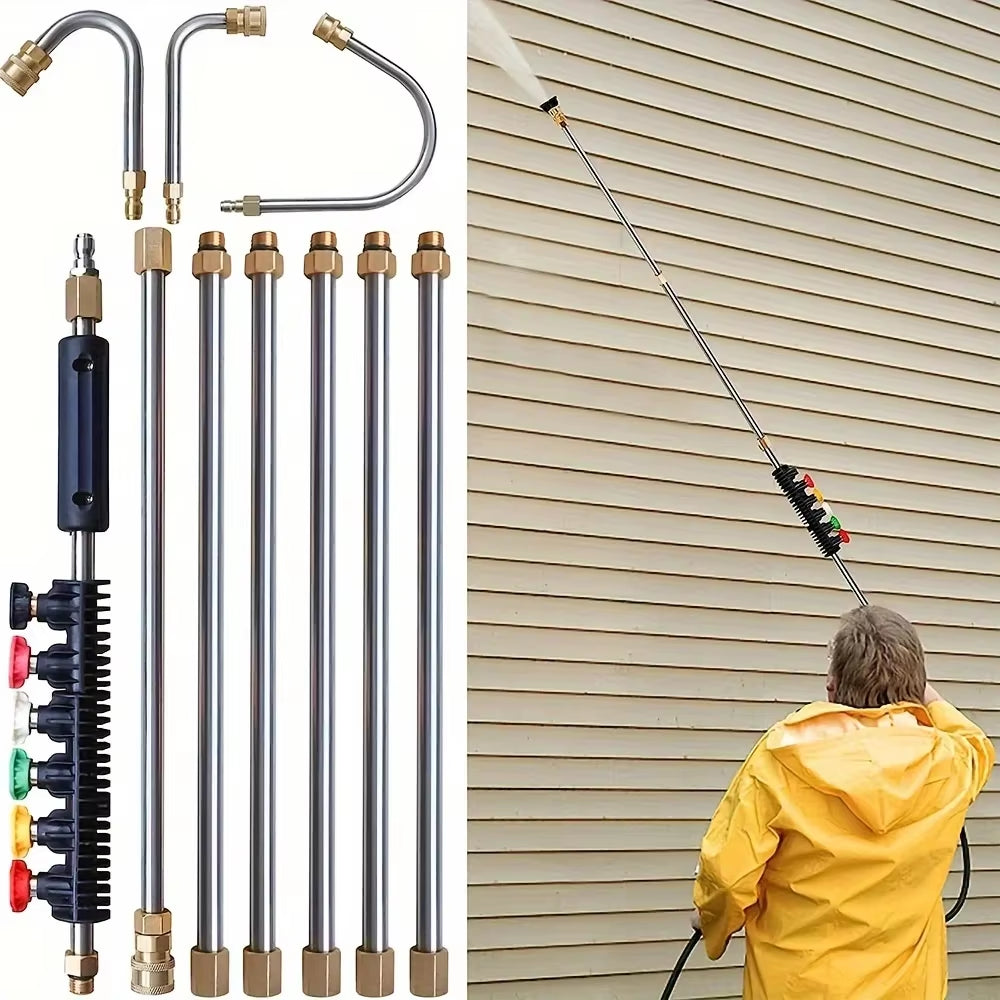 10 Pcs/Set High Pressure Washer Extension, Quick Connect Power Washer Lance with 6 Nozzle Heads, Ditch Cleaning Benders