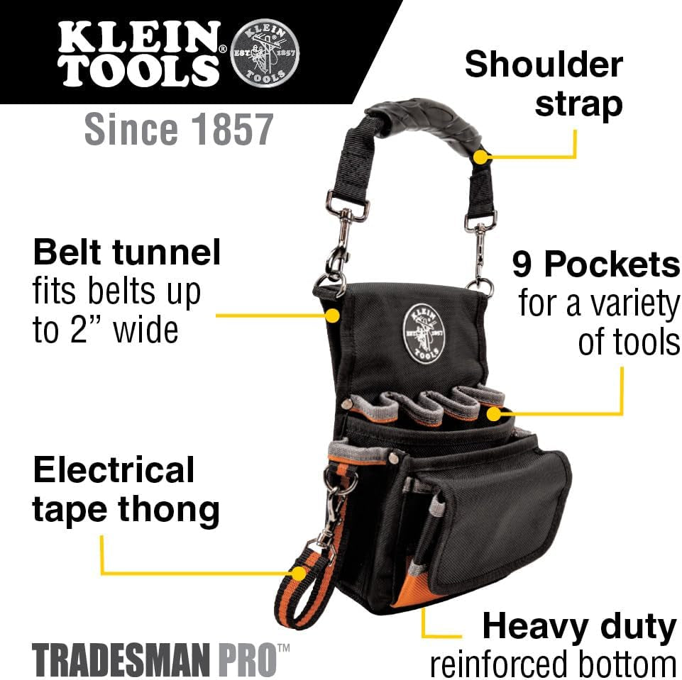 5240 Tool Pouch, Tradesman Pro Maintenance Tool Pouch with 9 Pockets, Tape Thong, 2-Inch Tunnel Loop, Great Electrician Holster