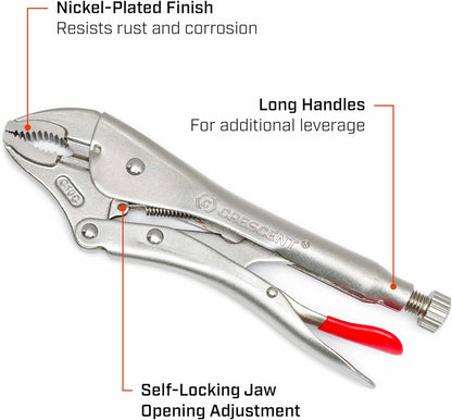 5 Piece 5 Inch, 7 Inch & 10 Inch Curved Jaw & 6 Inch & 9 Inch Long Nose Locking Pliers with Wire Cutter - CLP5SETN