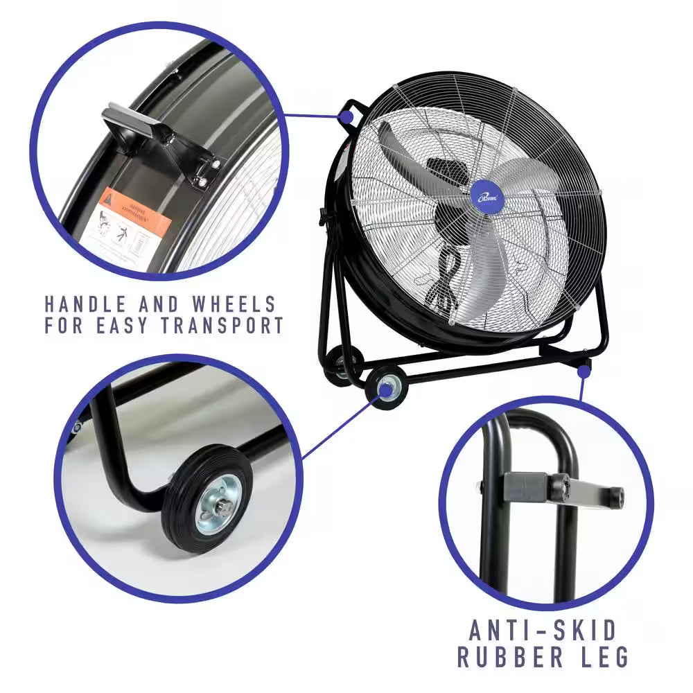 30 In. 3-Speed Portable High Velocity Drum Fan with 8300 CFM, Industrial, Commercial, Air Circulator