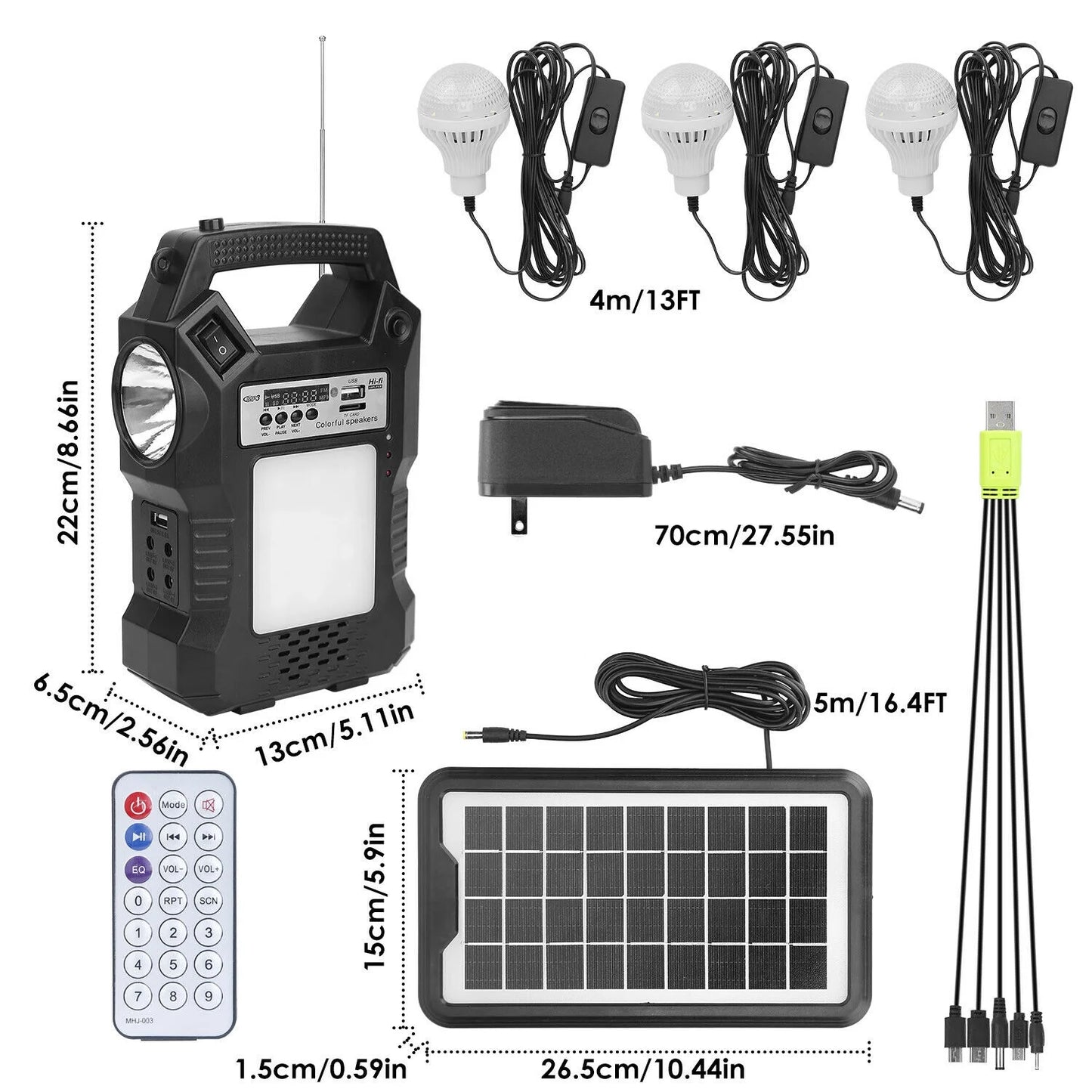 Solar Generator Portable Power Station with Solar Panel, 8000Mah Battery 3 LED Bulbs Flashlights Fm Radio for Home Outdoors Camping Travel Emergency