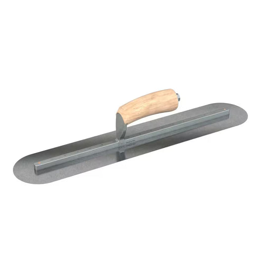 20 In. X 4 In. Carbon Steel round End Finishing Trowel with Wood Handle and Long Shank