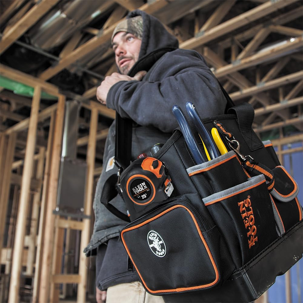 5541610-14 Tool Bag with Shoulder Strap Has 40 Pockets for Tool Storage and Orange Interior