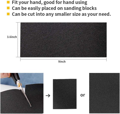 Sand Paper - 60 Pcs Sandpaper Sheets, 120 to 3000 Grit Sandpaper Assortment, Premium Wet Dry Waterproof Abrasive Variety Fine Sanding Paper for Wood Metal Plastic Glass Polishing Automotive Car Paint