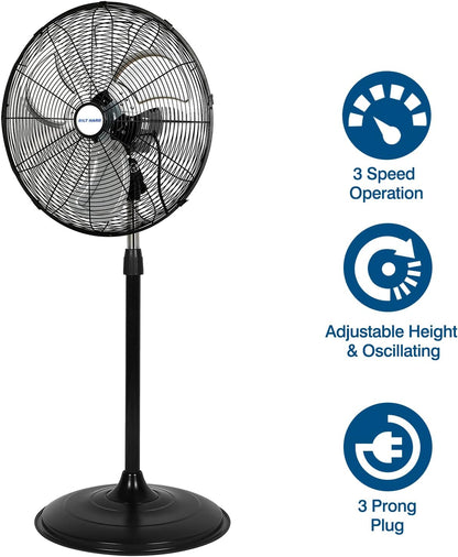 5200 CFM 20" High-Velocity Industrial Pedestal Fan, 3-Speed Oscillating Stand Fan, Heavy Duty Metal Fan for Commercial, Warehouse, Garage Use