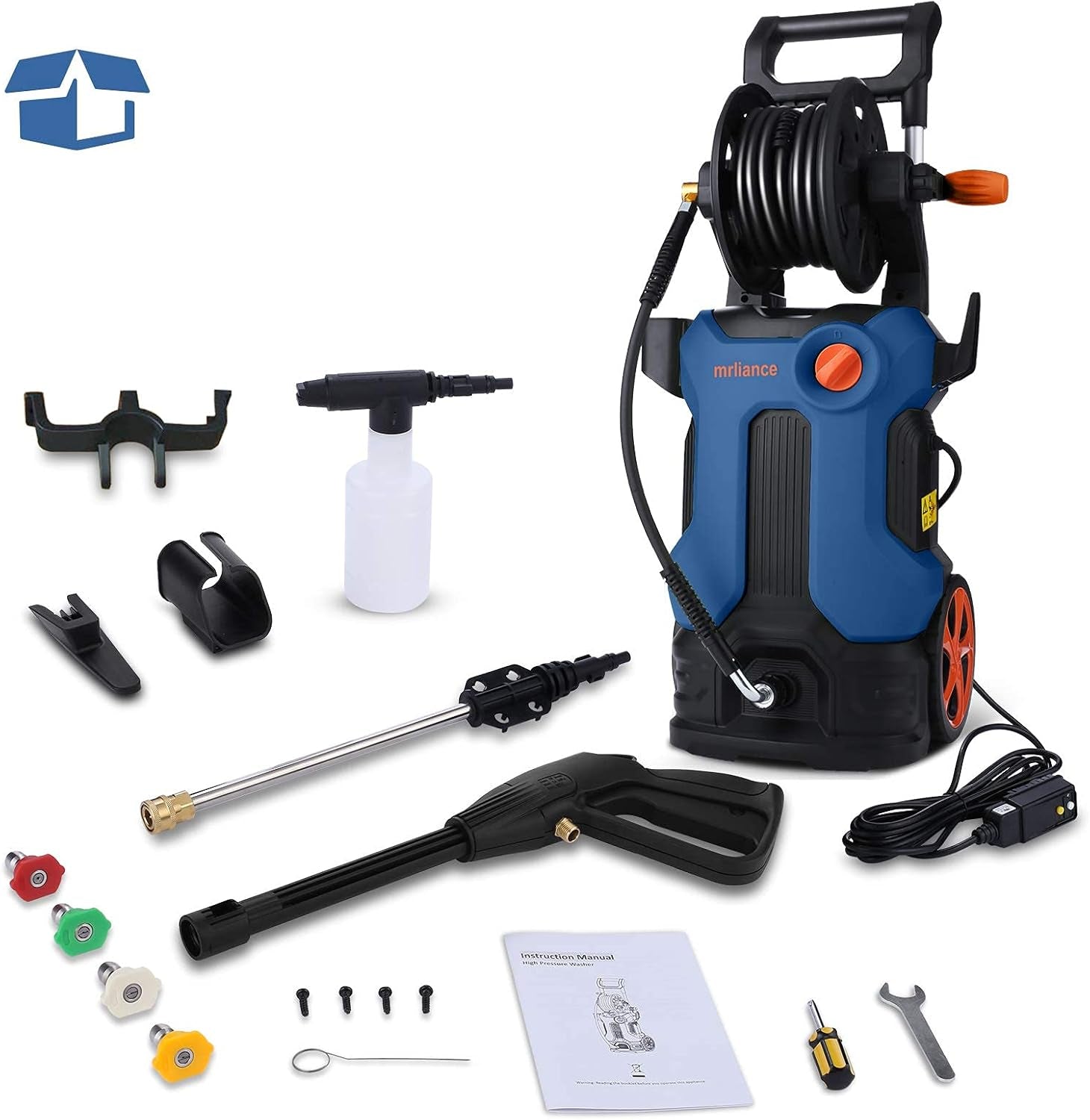 Pressure Washer  2.1GPM Electric Power Washer 1800W High Pressure Washer, Professional Washer Cleaner, with 4 Nozzles, Soap Bottle for Cleaning Cars,Driveways,Patios(Hose Reel-Blue)