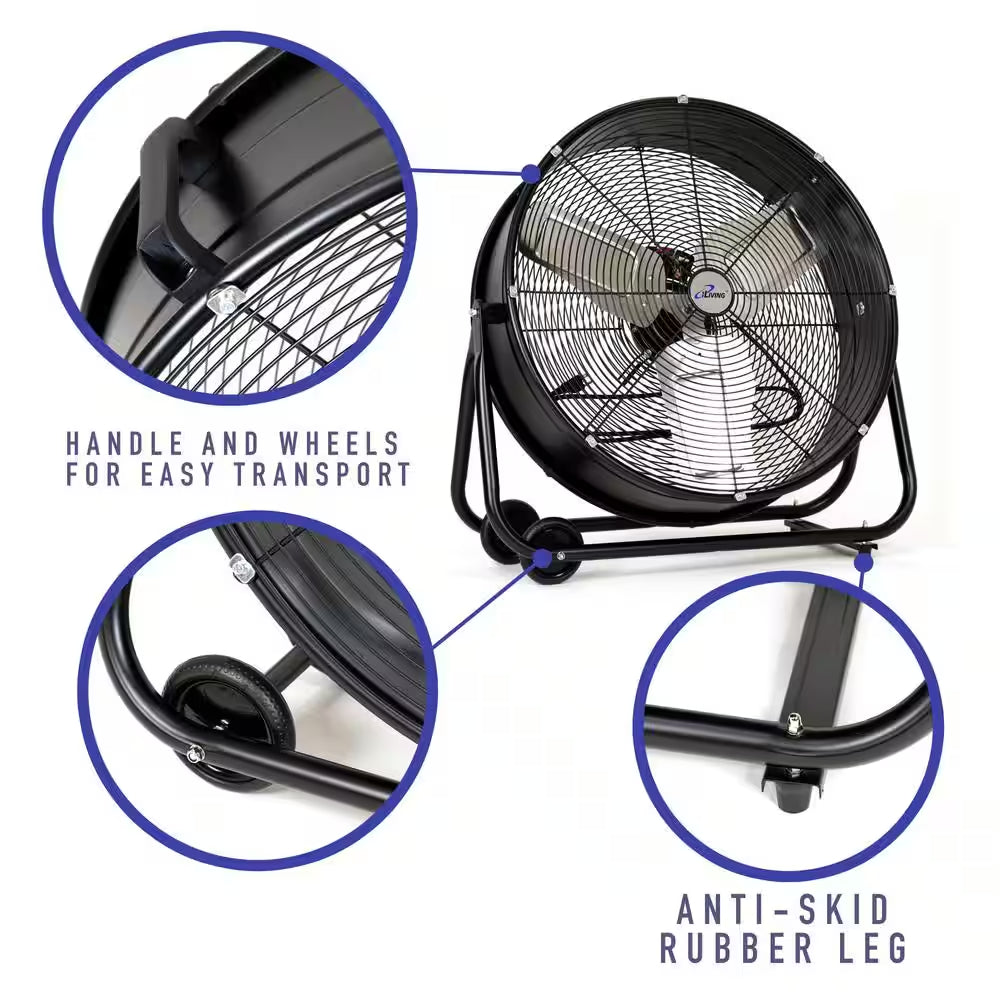 High Velocity Industrial 24 In. 2-Speed Drum Fan with Speed Control, 360° Tilt, 7700 CFM