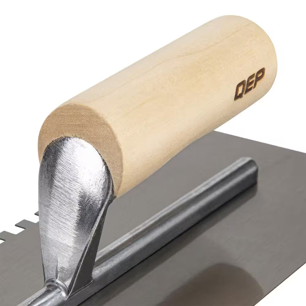 1/4 In. X 1/4 In. X 1/4 In. Traditional Carbon Steel Square-Notch Flooring Trowel with Wood Handle