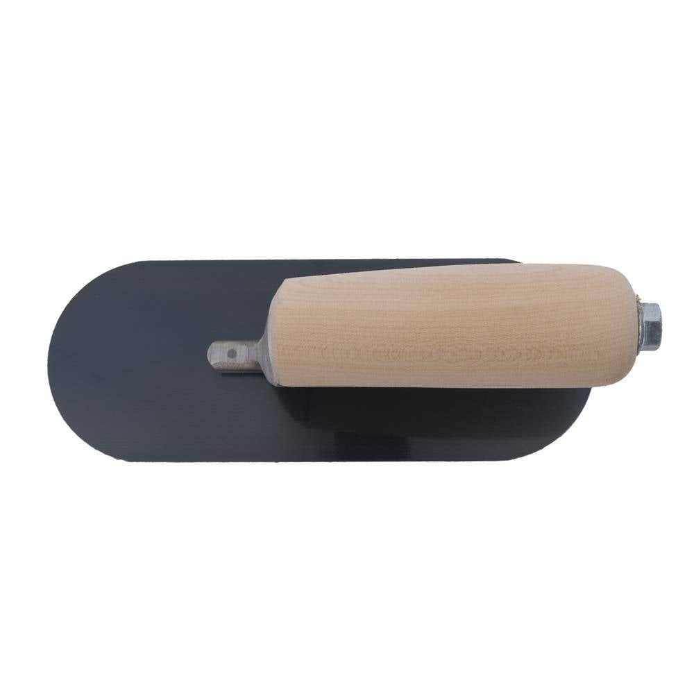 10 In. X 4 In. Fully Rounded Exposed Rivet Blue Steel Trowel - Wood Handle