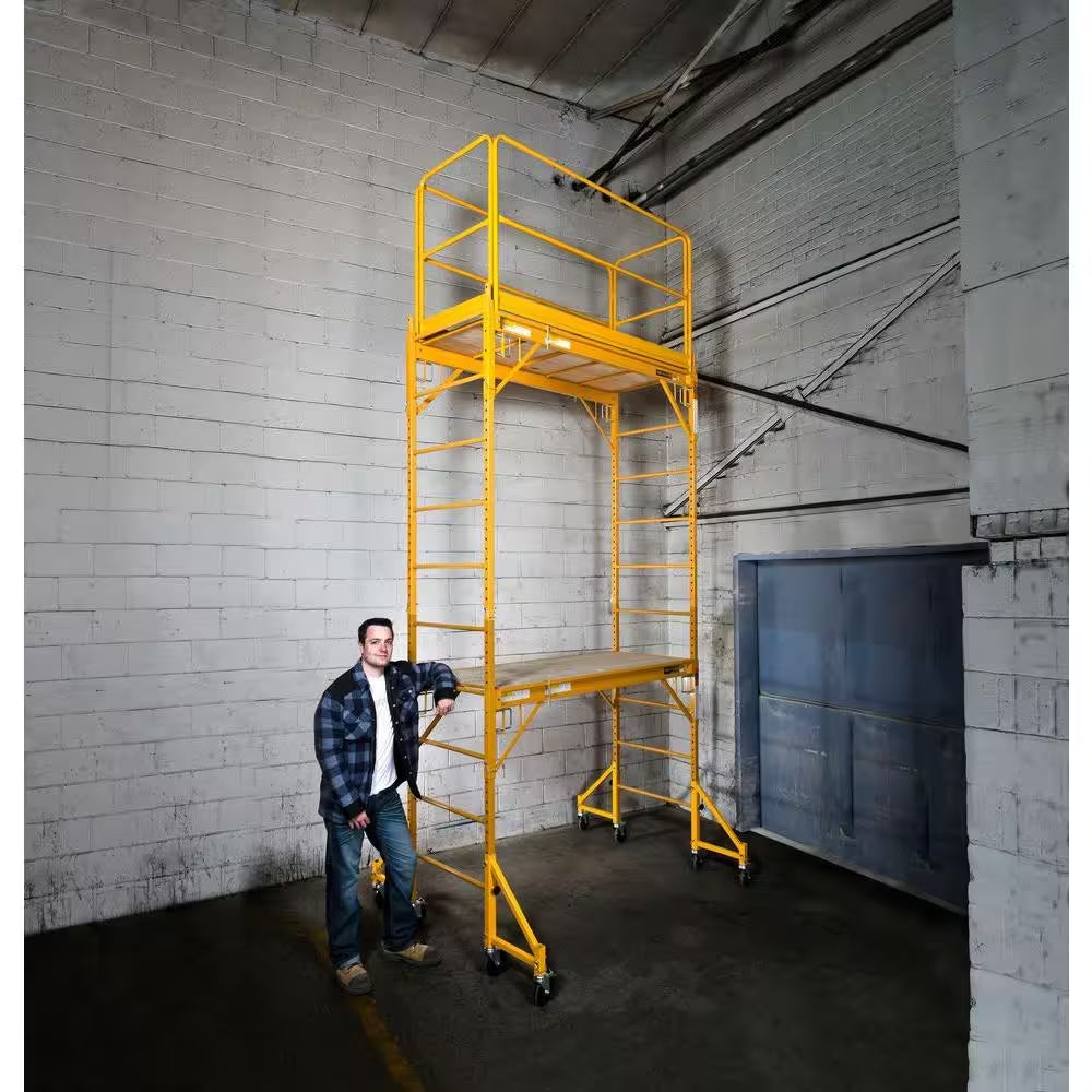 Rolling Scaffolding Tower, 2-Story Baker Scaffolding with Outriggers, Guard Rail, Scaffolding Platform