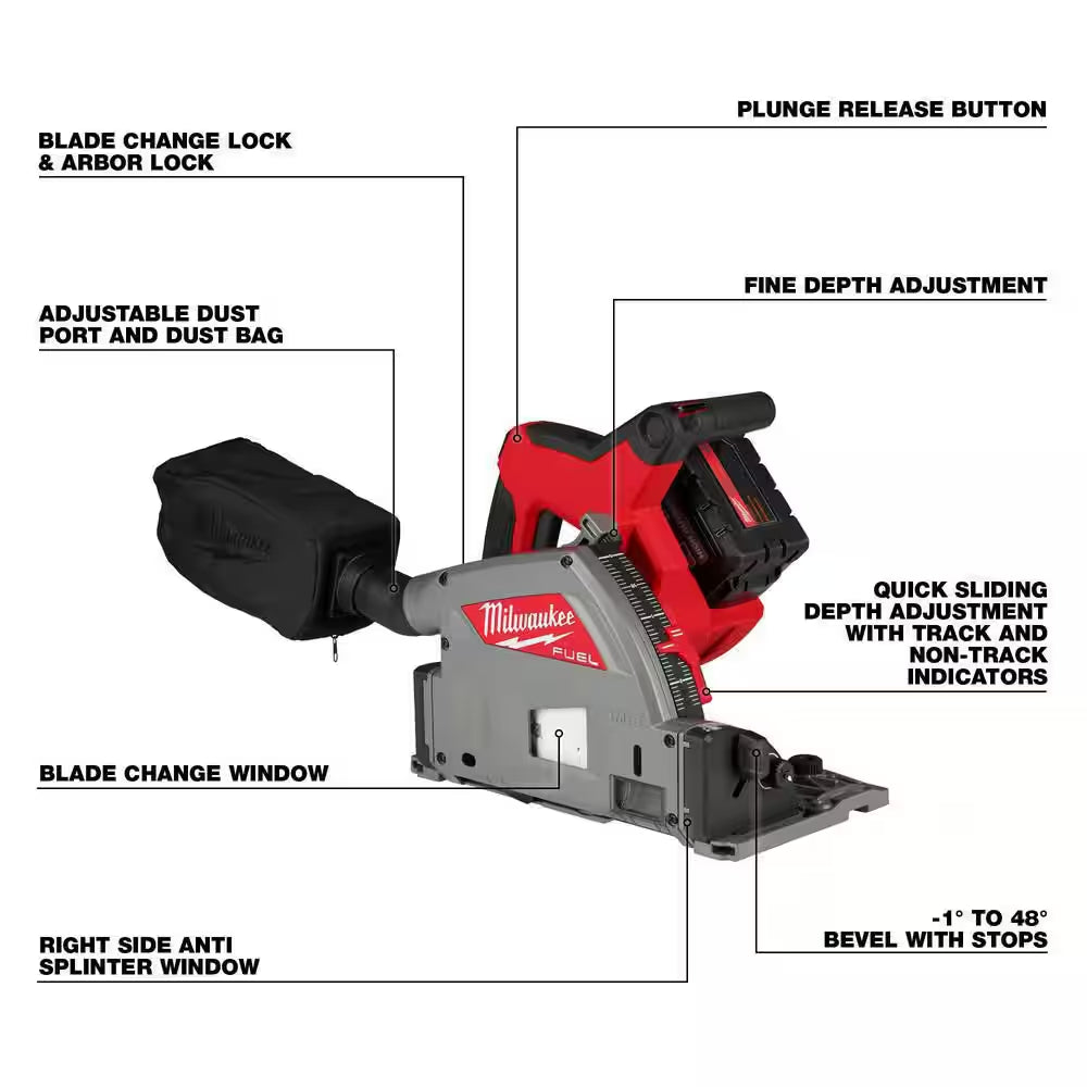 M18 FUEL 18V Li-Ion Brushless Cordless 6-1/2 In. Plunge Track Saw Kit W/106 In. Track Saw Guide Rail & Track Connector