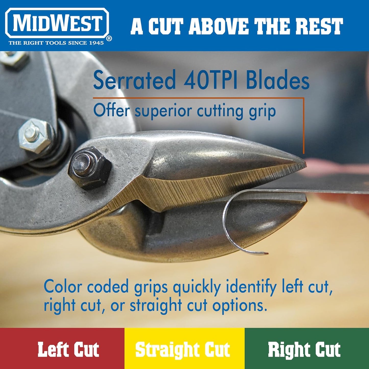 MIDWEST Aviation Snip Set - Left and Right Cut Offset Tin Cutting Shears with Forged Blade & KUSH'N-POWER Comfort Grips - MWT-6510C