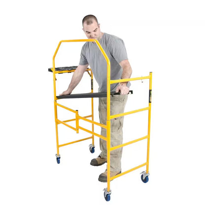 Jobsite Series 4.8 H Ft. X 4.1 Ft. L X 1.8 Ft. D Mini Scaffold Platform with Wheels and Tool Shelf, 500 Lb. Capacity