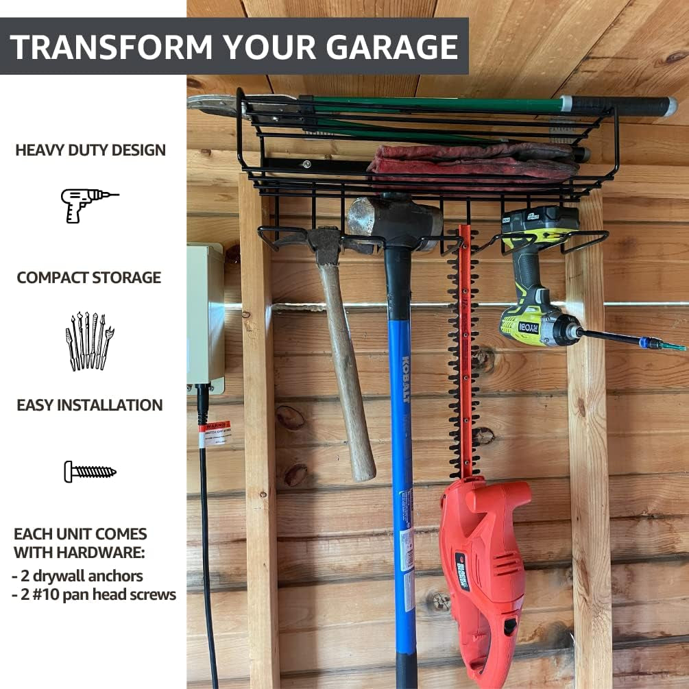 Heavy Duty Floating Tool Shelf & Organizer | Wall Mounted Garage Storage Rack for Handheld & Power Tools | USA Made, 100# Weight Limit, Compact Steel Design | Perfect for Father'S Day | Black