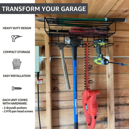 Heavy Duty Floating Tool Shelf & Organizer | Wall Mounted Garage Storage Rack for Handheld & Power Tools | USA Made, 100# Weight Limit, Compact Steel Design | Perfect for Father'S Day | Black