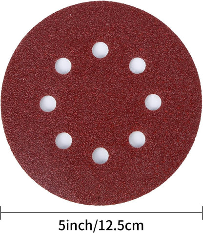 100PCS 5 Inch 8 Holes Sanding Discs 60 120 240 400 600 800 1000 1200 1500 2000 Grit Sandpaper Sander round Sand Paper (100Pcs 60-2000 Grit)