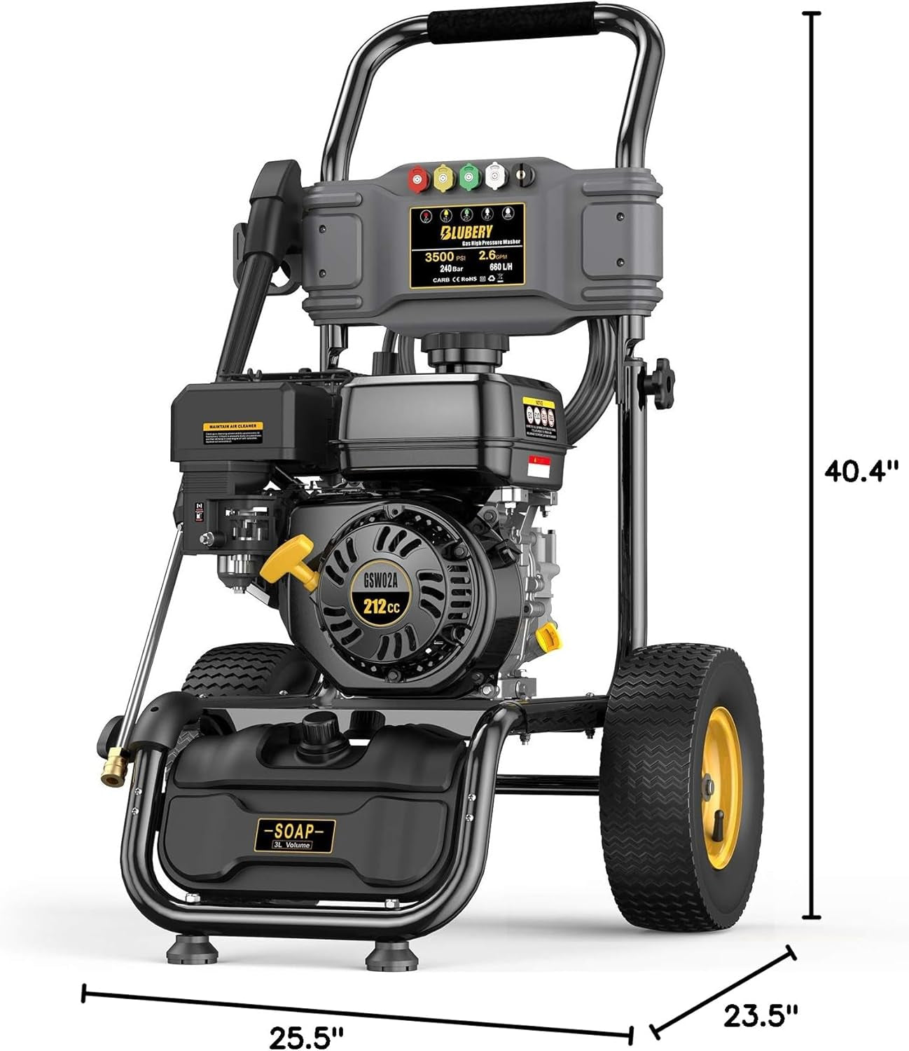 3500 PSI Gas Pressure Washer, 2.6 GPM Heavy Duty High Power Washer, 30Ft Pressure Hose&Soap Tank,5 Pressure Nozzles,Black