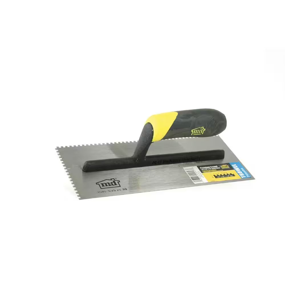 11 In. X 1/8 In. X 1/8 In. Square Notch Stainless Steel Flooring Trowel with Comfort Grip